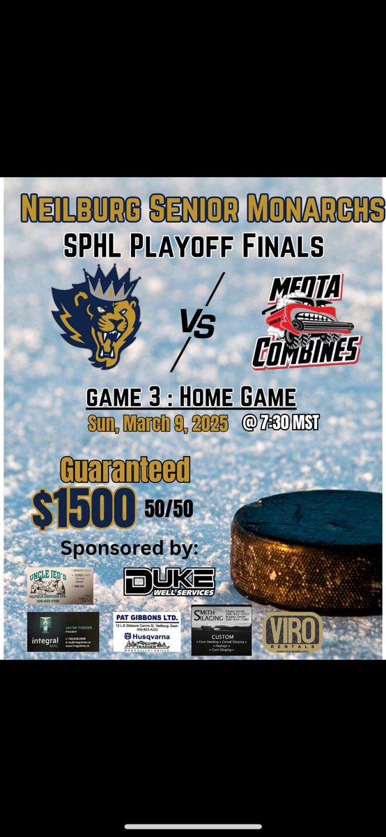 It’s a whole new series, <a href="/MeotaCombines/">Meota Combines</a> come back to the Lions Den tonight tied 1-1 in the best of 5. The Monarchs look to head into next weekend with the lead. 7:30pm. Guaranteed $1500 50/50. #skprairie