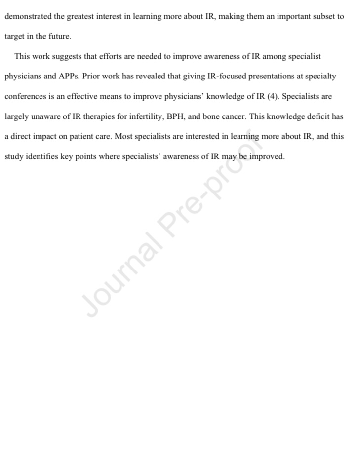 Jeffrey F. B. Chick, MD, MPH (@chickvir) on Twitter photo Specialists rated their understanding of IR as 7.3% poor and 49.8% adequate. The least selected conditions treated by IR were infertility, benign prostatic hyperplasia, and bone cancer—target areas for growth!
jvir.org/article/S1051-…
<a href="/JVIRmedia/">JVIR</a> <a href="/CVIR_Journal/">CVIR Journal</a> <a href="/USC/">USC</a> <a href="/UWRadiology/">UW Radiology</a> Specialists rated their understanding of IR as 7.3% poor and 49.8% adequate. The least selected conditions treated by IR were infertility, benign prostatic hyperplasia, and bone cancer—target areas for growth!
jvir.org/article/S1051-…
<a href="/JVIRmedia/">JVIR</a> <a href="/CVIR_Journal/">CVIR Journal</a> <a href="/USC/">USC</a> <a href="/UWRadiology/">UW Radiology</a>