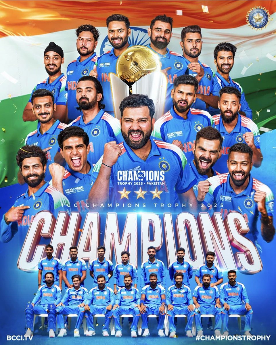 What a match! Congratulations to our champions on bringing home the win! 🇮🇳

#ChampionsTrophy2025 #TeamIndia #INDvsNZ #ChampionsTrophy2025