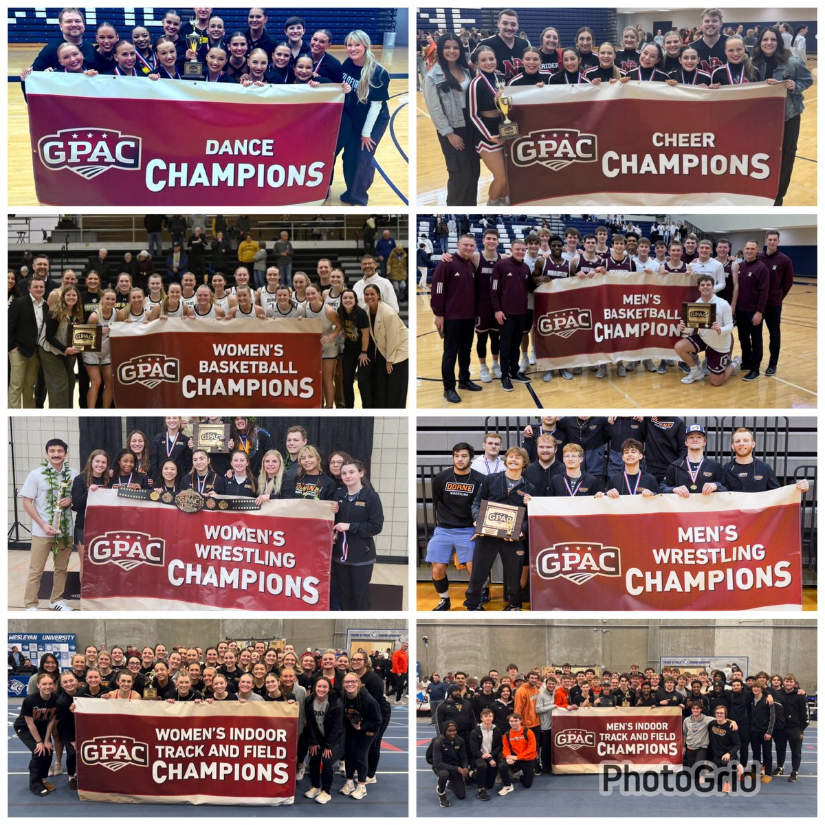 That was a busy run of awarding GPAC Banners the last four weeks!

The GPAC Winter Championships are in the books!  

Congratulations to our Winter Champions:

Dance - <a href="/Midland_Sports/">Midland Warriors</a> 
Cheer - <a href="/nwcraiders/">NWC Red Raiders</a> 
Women’s Basketball - <a href="/dordtdefenders/">Dordt Defender Athletics</a> 
Men’s Basketball- <a href="/MsideMustangs/">Morningside Mustangs 🐴</a>
