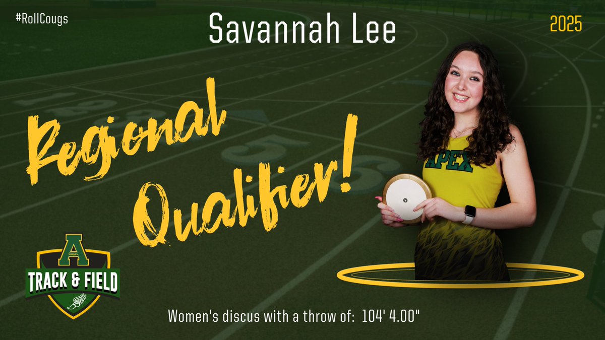 Apex Track & XC (@apextrackxc) on Twitter photo One meet... that's all it took one meet for Savannah to be our first Regional Qualifier for the spring season!!! <a href="/apexcougarclub/">Apex Cougar Club</a> <a href="/apexhsathletics/">Apex Athletics</a> <a href="/ApexHighSchool/">Apex High School</a> One meet... that's all it took one meet for Savannah to be our first Regional Qualifier for the spring season!!! <a href="/apexcougarclub/">Apex Cougar Club</a> <a href="/apexhsathletics/">Apex Athletics</a> <a href="/ApexHighSchool/">Apex High School</a>