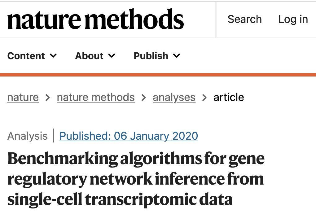 Prof. Nikolai Slavov (@slavov_n) on Twitter photo How accurate are 'gene regulatory networks' inferred from scRNA-seq data?
This comprehensive analysis in <a href="/naturemethods/">Nature Methods</a> concludes:
1. The areas under the precision-recall curve are moderate
2. Methods not using pseudotime-ordered cells are more accurate How accurate are 'gene regulatory networks' inferred from scRNA-seq data?
This comprehensive analysis in <a href="/naturemethods/">Nature Methods</a> concludes:
1. The areas under the precision-recall curve are moderate
2. Methods not using pseudotime-ordered cells are more accurate