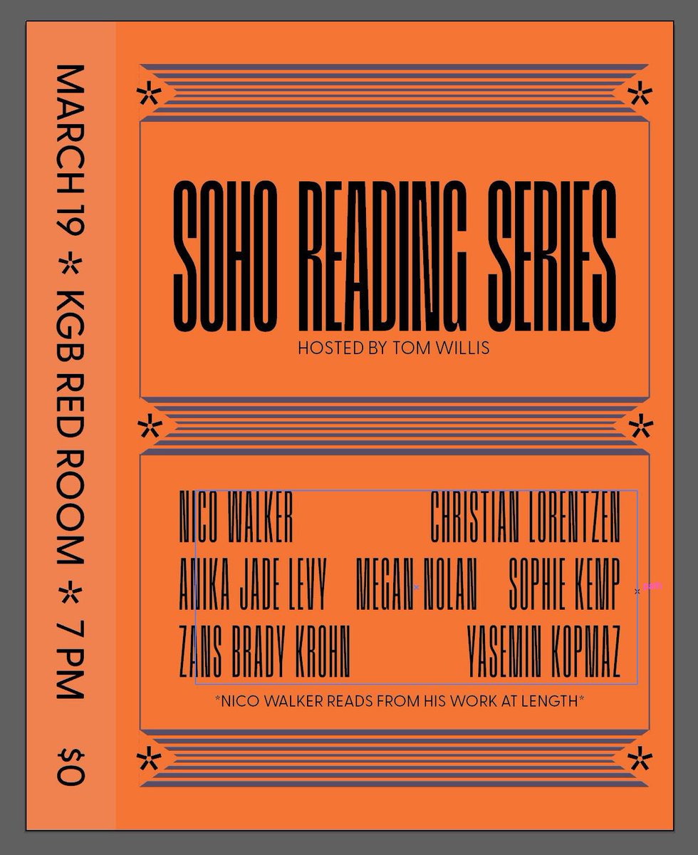 March 19. KGB. Nico Walker reads from his work at length.