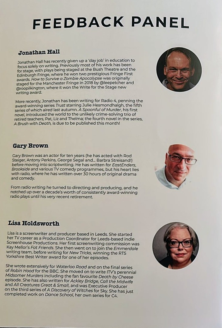 Script Yorkshire (@scriptyorkshire) on Twitter photo As ever, many thanks to our illustrious feedback panel at last night's Page to Stage. They have so many industry awards between them, they absolutely know what they're talking about!
<a href="/GazzerBrown/">Gary Brown</a> Lisa Holdsworth and Jonathan Hall.
Expertly chaired by Michael Stewart <a href="/headspam/">Michael Stewart</a> As ever, many thanks to our illustrious feedback panel at last night's Page to Stage. They have so many industry awards between them, they absolutely know what they're talking about!
<a href="/GazzerBrown/">Gary Brown</a> Lisa Holdsworth and Jonathan Hall.
Expertly chaired by Michael Stewart <a href="/headspam/">Michael Stewart</a>