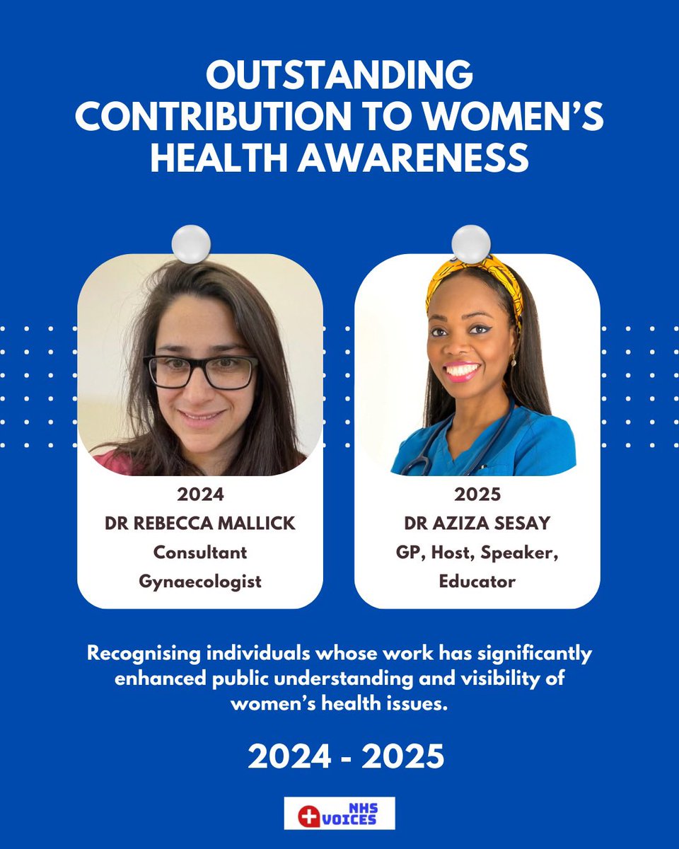 ✨Oustanding Contribution to Women’s Health Awareness ✨

2024 - Dr Rebecca Mallick <a href="/rebeccamallick/">Rebecca</a> 
2025 - Dr Aziza Sesay <a href="/drazizasesay/">Talks with Dr. Sesay</a>