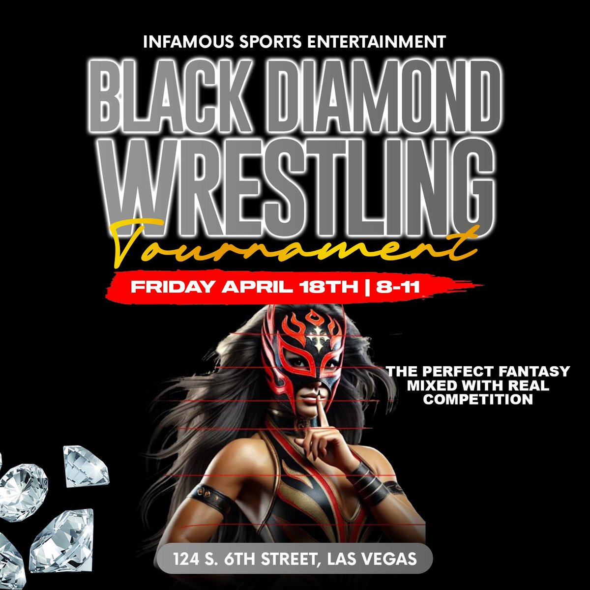 Hot Competitive Wrestling  Tournament with the Allure of Fantasy Characters!  April 18th in Las Vegas!  Think of it as a Wrestling Speakasy🍸🤼💕 limited seating  - for more info and tickets 🎫 click here : eventbrite.com/e/black-diamon…
