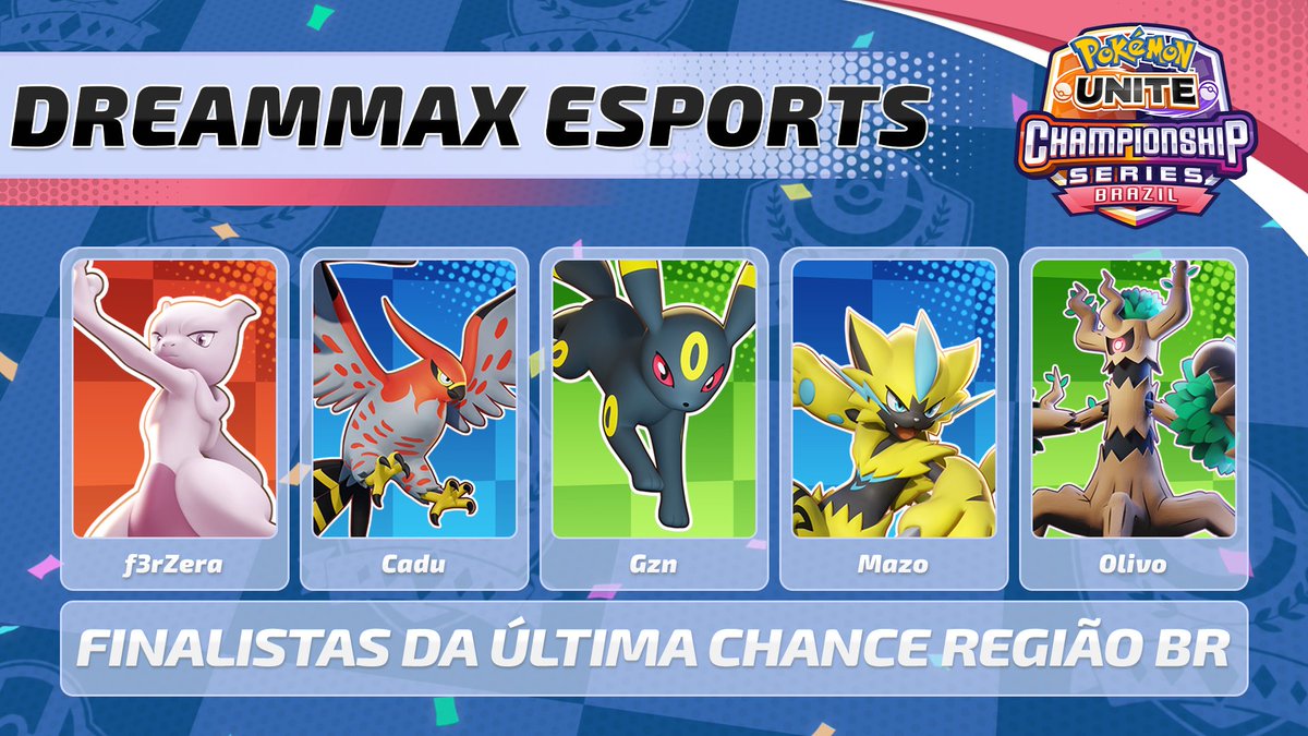 A equipe <a href="/dreammaxesports/">DreamMax e-Sports</a> é a nossa finalista e estará representando a região BR na Última Chance no NAIC! Parabéns aos campeões!
Agora, o próximo destino é Nova Orleans 🥳

#PokemonUNITE | #UNITEesports
