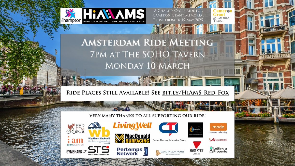 Join us at <a href="/sohotavernuk/">sohotavern</a> in Hampton-in-Arden at 7pm on Mon 10 Mar for the latest about our ride to Amsterdam from <a href="/redfoxcycling/">Red Fox Cycling</a>. If you can'tbe there, please join on Teams - see the Linktree in our bio for the details.

#mentalhealthawareness #suicideprevention <a href="/thehamptongym/">The Hampton</a>