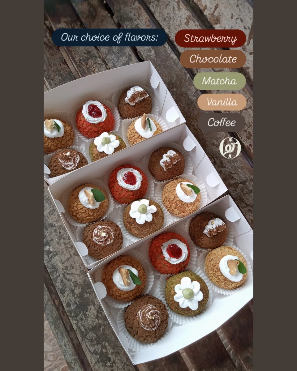 cremencloud's tweet image. #crèmencloudbybarbara #chouxaucraquelin #coffee #chocolate #strawberry #matcha #vanilla #diplomatcream #kuesoes #kuesus