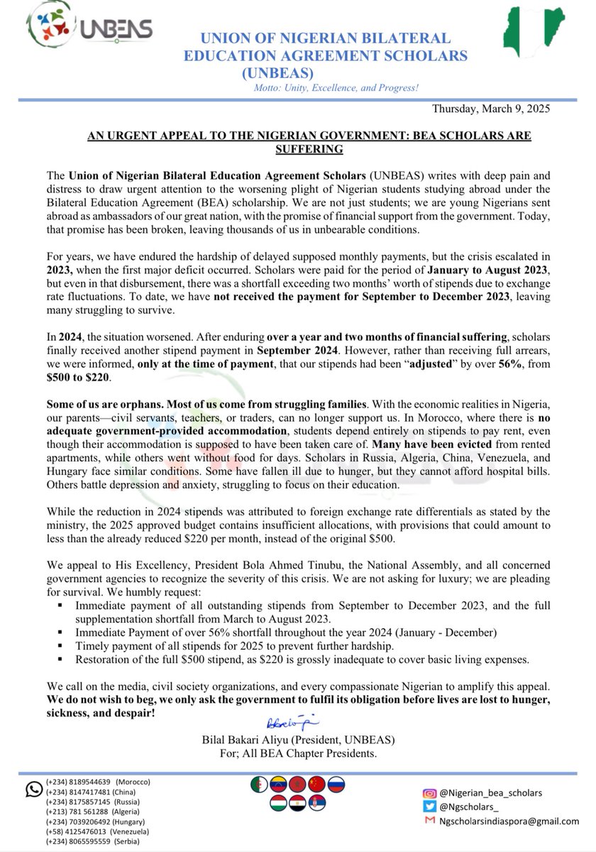 NGscholars_'s tweet photo. Nigerian scholarship students are in crisis! With stipends delayed, slashed, and backlogs ignored, government neglect is costing futures. We demand immediate intervention now! https://t.co/AAlII9d6SH