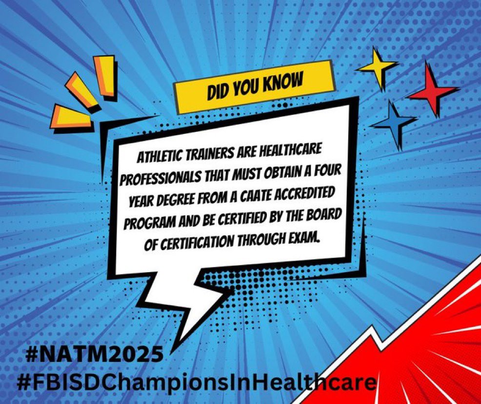 🚨 National Athletic Training Month
Did You Know! Day 7 #NATM2025 #FBISDChampionsinHealthcare