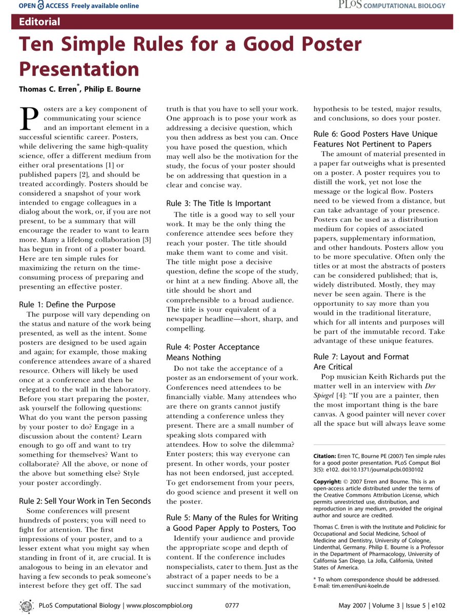 isciverse's tweet image. Ten Simple Rules for a Good Poster Presentation

journals.plos.org/ploscompbiol/a…