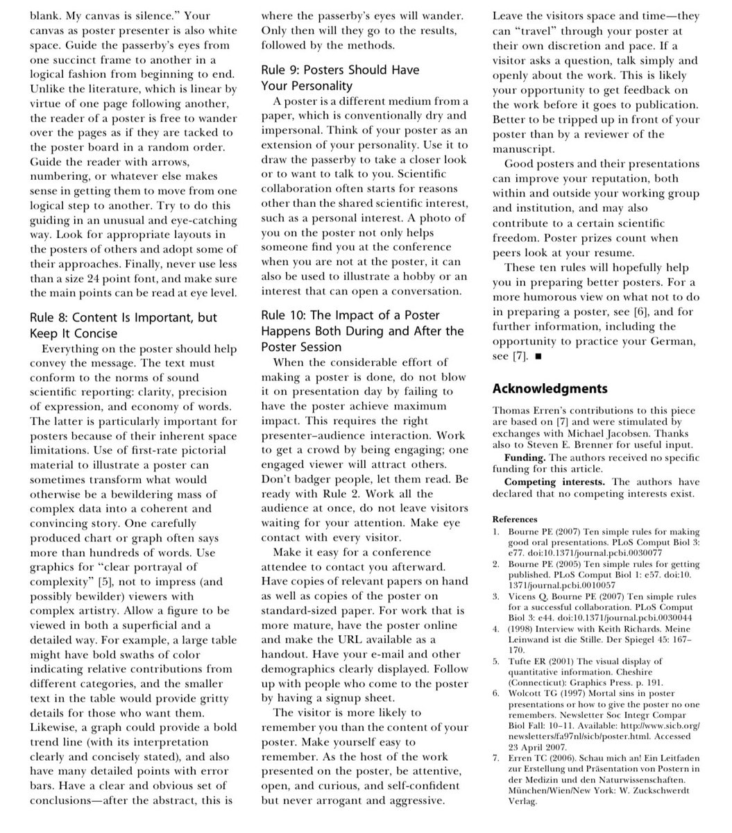isciverse's tweet image. Ten Simple Rules for a Good Poster Presentation

journals.plos.org/ploscompbiol/a…