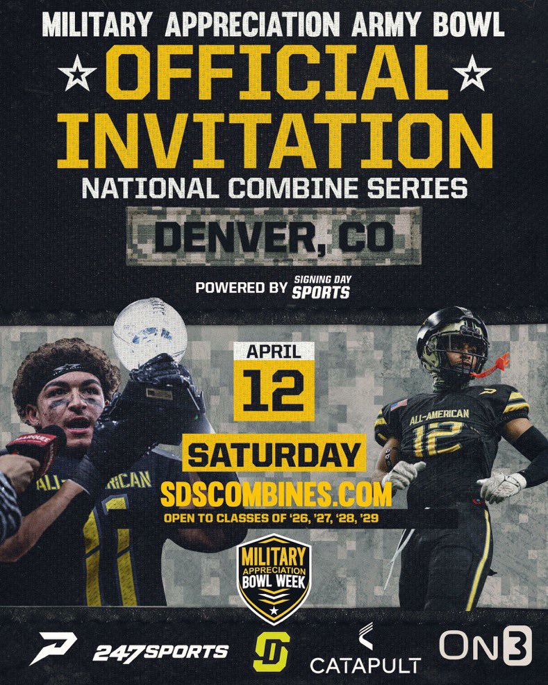 Thank you <a href="/CoachTylerFunk/">Tyler Funk</a> for the Army bowl invite! Grateful for this opportunity.