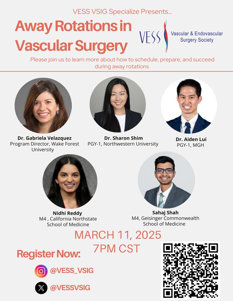 VESS VSIG (@vessvsig) on Twitter photo ❗️NEW EVENT ALERT❗️
Please join us for our next event, "Away Rotations in Vascular Surgery", on March 11th.
Use the QR code to sign up or DM us for the Zoom link. <a href="/VascularSVS/">Vascular SVS</a> <a href="/VESurgery/">VESurgery</a> <a href="/FutureVascSurgn/">FutureVascSurgeons</a> ❗️NEW EVENT ALERT❗️
Please join us for our next event, "Away Rotations in Vascular Surgery", on March 11th.
Use the QR code to sign up or DM us for the Zoom link. <a href="/VascularSVS/">Vascular SVS</a> <a href="/VESurgery/">VESurgery</a> <a href="/FutureVascSurgn/">FutureVascSurgeons</a>