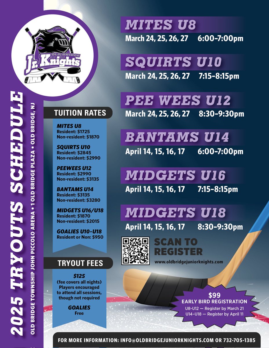 Calling All Youth Travel Hockey Players 

Come Tryout Your Hockey Dreams in Our Jr Knights Armor 

U8 U10 U12 week of March 24th
U14 U16 U18 week of April 14th
