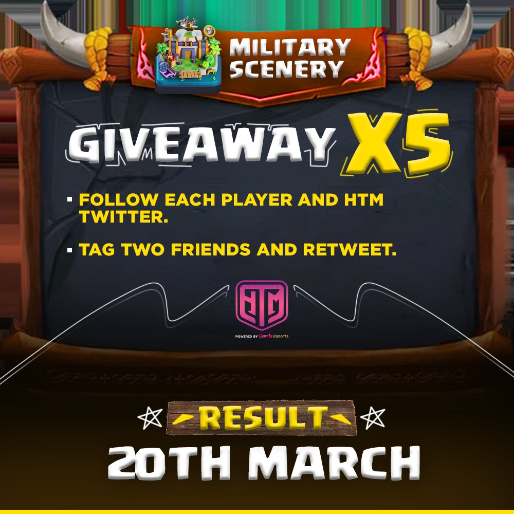 HTM ESPORTS (@htmesports) on Twitter photo ๐ GIVEAWAY ALERT!
We are giving away 5 Military Sceneries ๐
๐ฏ How to Enter:
โ
Follow
<a href="/GhstCoC/">Ghโญ๏ธst</a>
<a href="/KrispyCoC/">Krispy</a>
<a href="/Spizzikk/">Spizz</a>
<a href="/max_coc1/">Max</a>
<a href="/Van240410/">Van</a>
<a href="/HTMEsports/">HTM ESPORTS</a>
โ
Tag 2 friends & Retweet
๐ Results on: 20th March ๐
Don't miss out! ๐ฅ #GifTedBySupercell #ClashEsports ๐ GIVEAWAY ALERT!
We are giving away 5 Military Sceneries ๐
๐ฏ How to Enter:
โ
Follow
<a href="/GhstCoC/">Ghโญ๏ธst</a>
<a href="/KrispyCoC/">Krispy</a>
<a href="/Spizzikk/">Spizz</a>
<a href="/max_coc1/">Max</a>
<a href="/Van240410/">Van</a>
<a href="/HTMEsports/">HTM ESPORTS</a>
โ
Tag 2 friends & Retweet
๐ Results on: 20th March ๐
Don't miss out! ๐ฅ #GifTedBySupercell #ClashEsports