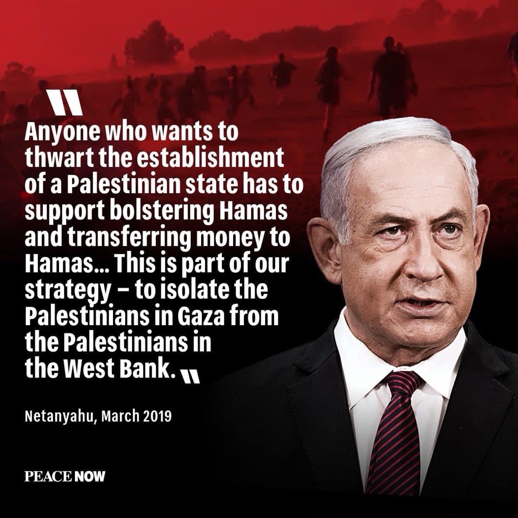 🚨FACT CHECK: When Zionists blame Palestinians for Hamas, share this thread:

Netanyahu in March 2019 at a Likud meeting telling Likud members that they must support bolstering Hamas and transferring money to thwart a Palestinian state.

Netanyahu is referring to the $30 million