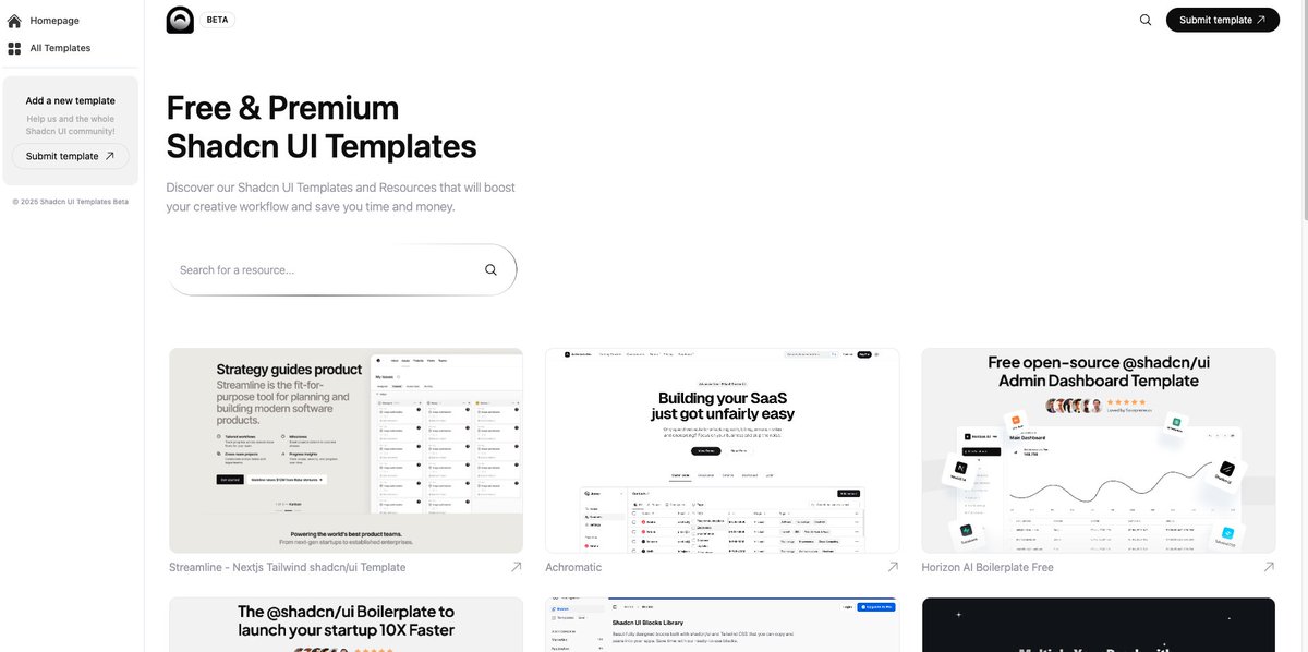 Streamline Shadcn Template is now on shadcn-templates.com !

You can upload your template and you might be featured on our website !