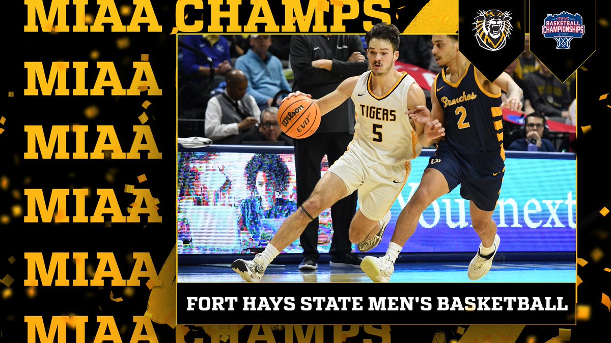 fhsutigerhoops's tweet photo. MIAA CHAMPS! Men's basketball defeats Central Oklahoma 72-71 in the conference title game to clinch its first conference tournament title since 2011. The Tigers now advance to the NCAA DII Championship next weekend - selection show tonight! https://t.co/iYaGe8mAIE
