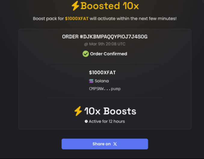 1000XFAT's tweet photo. We have just bought 10x boosts on Dexscreener for $1000XFAT! https://t.co/VH39eO9WRF