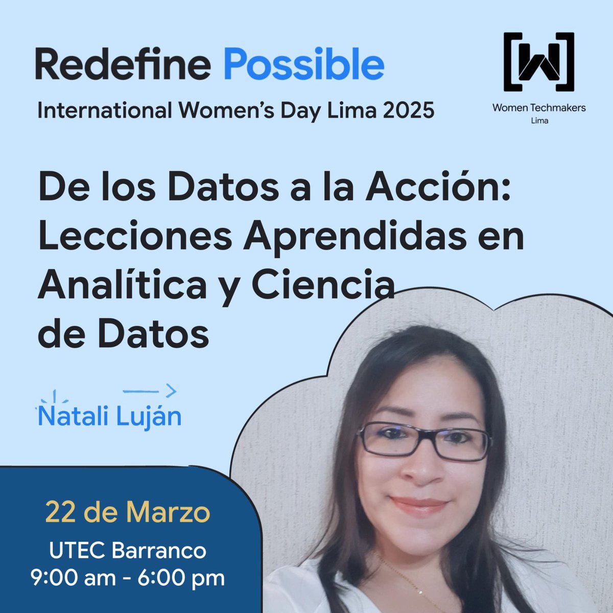 WTMLima's tweet image. 📊 En su charla “De los Datos a la Acción”, Natali compartirá cómo convertir datos en decisiones estratégicas con herramientas como PowerBI, GCP y BigQuery.
📅 22 de marzo | 📍 UTEC, Barranco
🎟️ Regístrate: wtmlima.com/iwd-2025
#WomenInData #DataScience #RedefinePossible