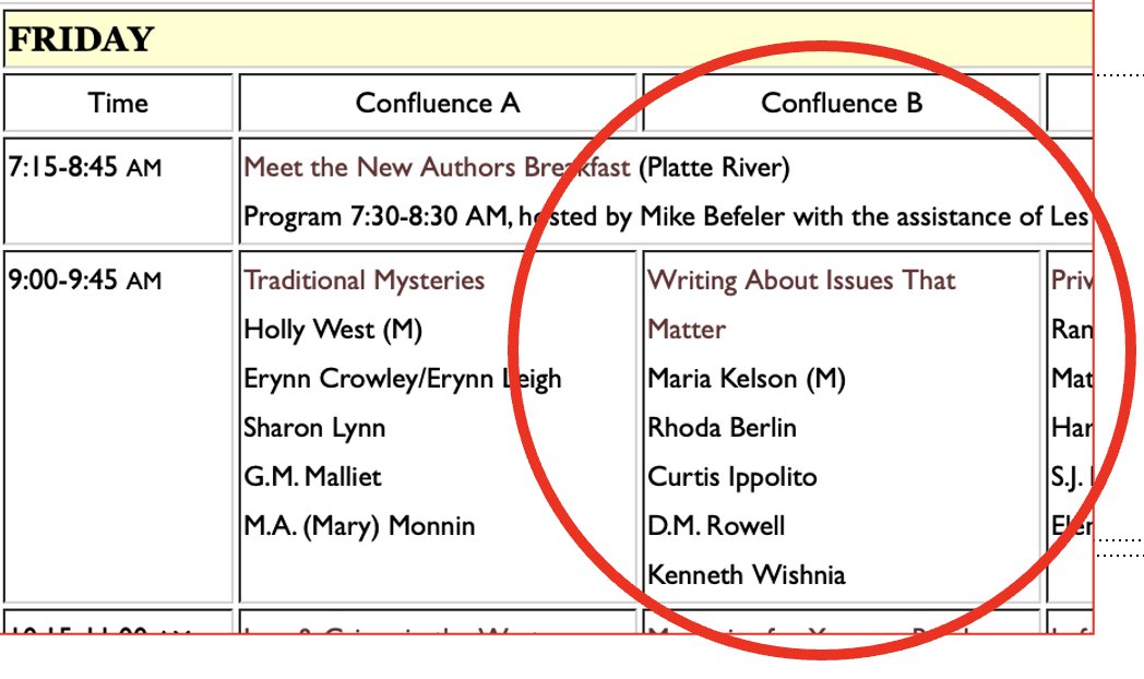 If you're at Left Coast Crime in Denver, check out our panel. Characters and topics that matter!
<a href="/crookedlanebks/">Crooked Lane Books</a> <a href="/CrimeWoC/">Crime Writers of Color</a> <a href="/QueerCrimeFic/">Queer Crime Writers</a>