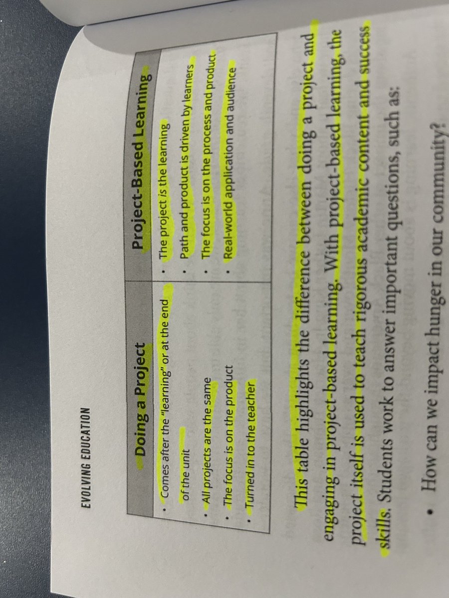 MUHawksfan's tweet photo. Great chart from Dr. Martin’s book on the positive difference using Project-Based Learning in the classroom! These types of projects give students a chance to express their uniqueness and creativity! #EvolvingEducation #MUSOE #MUEdD https://t.co/fJZ9ohYdqK