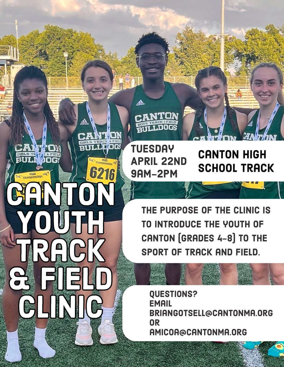 3rd Annual Youth Track &amp; Field Clinic
April 22nd
Grades 4-8
9-2 @ CHS

All important info included in the registration link here…

docs.google.com/forms/u/3/d/e/…