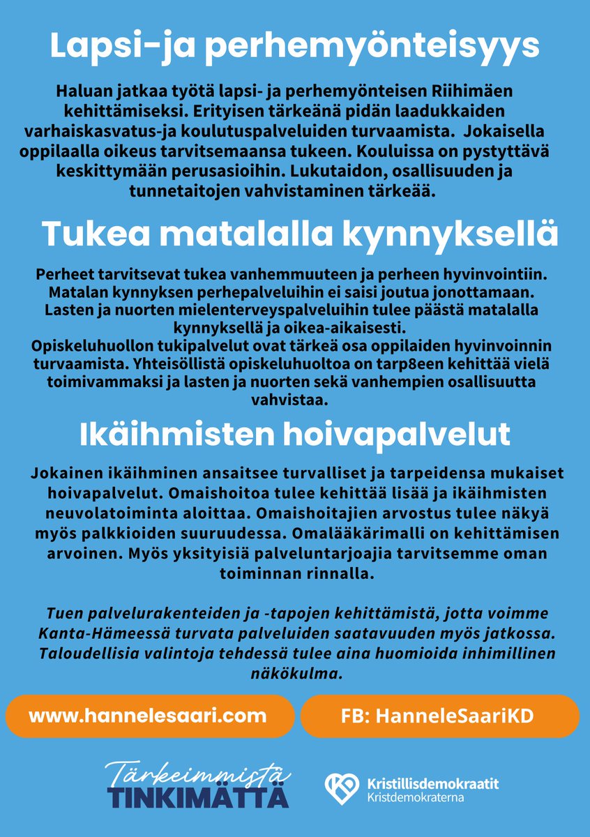 Ekoja flyereita, vielä ilman numeroita. Tutuilla teemoilla, käytettävissä jatkokaudelle. #Sydännäkeeihmisen #aluevaalit #kuntavaalit #Tärkeimmistätinkimättä #kdpuolue #OmaHäme #Riihimäki