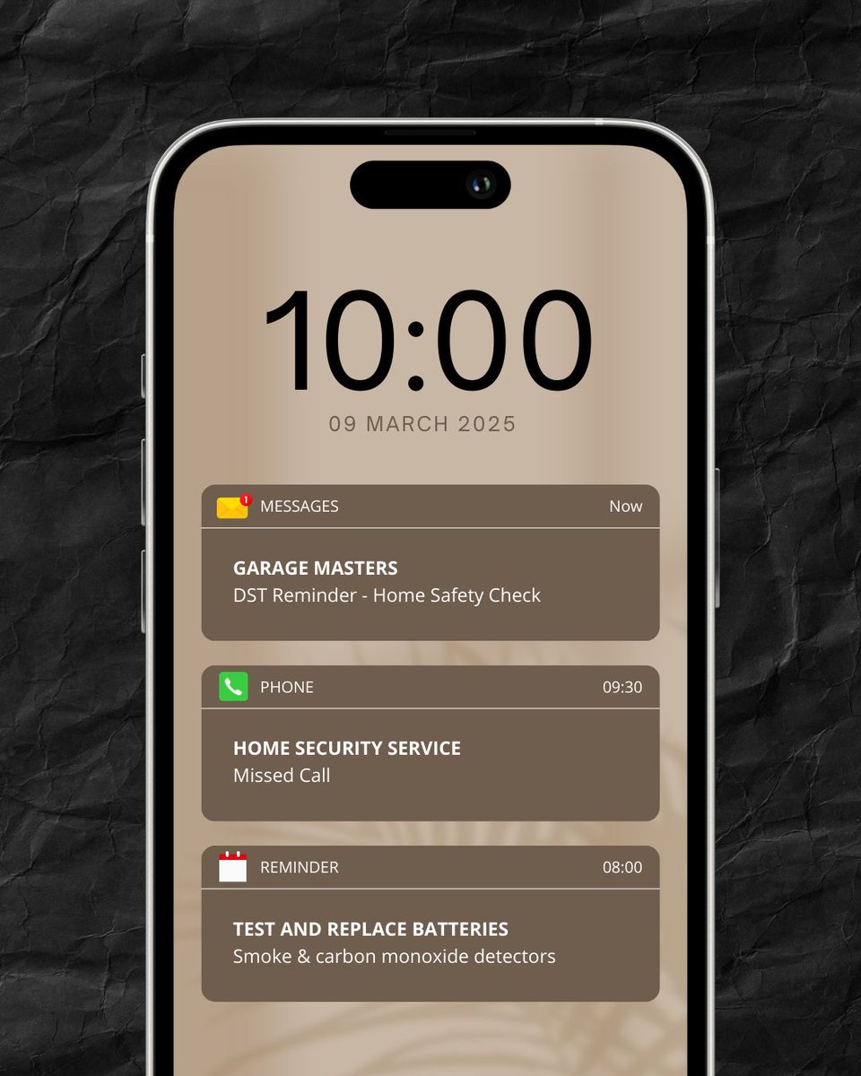 Garage_Masters's tweet image. Time flies when you&apos;re saving daylight! Don’t just change your clocks—use this time to check your home safety detectors too! 
- Smoke Detectors

- Carbon Monoxide Detectors

- Security Alarms
Make it a habit, stay protected! #GarageMasters #DaylightSaving
