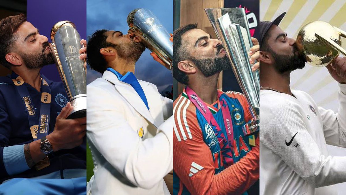 BluntIndianGal's tweet photo. Virat Kohli flexing his trophies has to be my favorite 🤍 https://t.co/3nSPTp4rDU