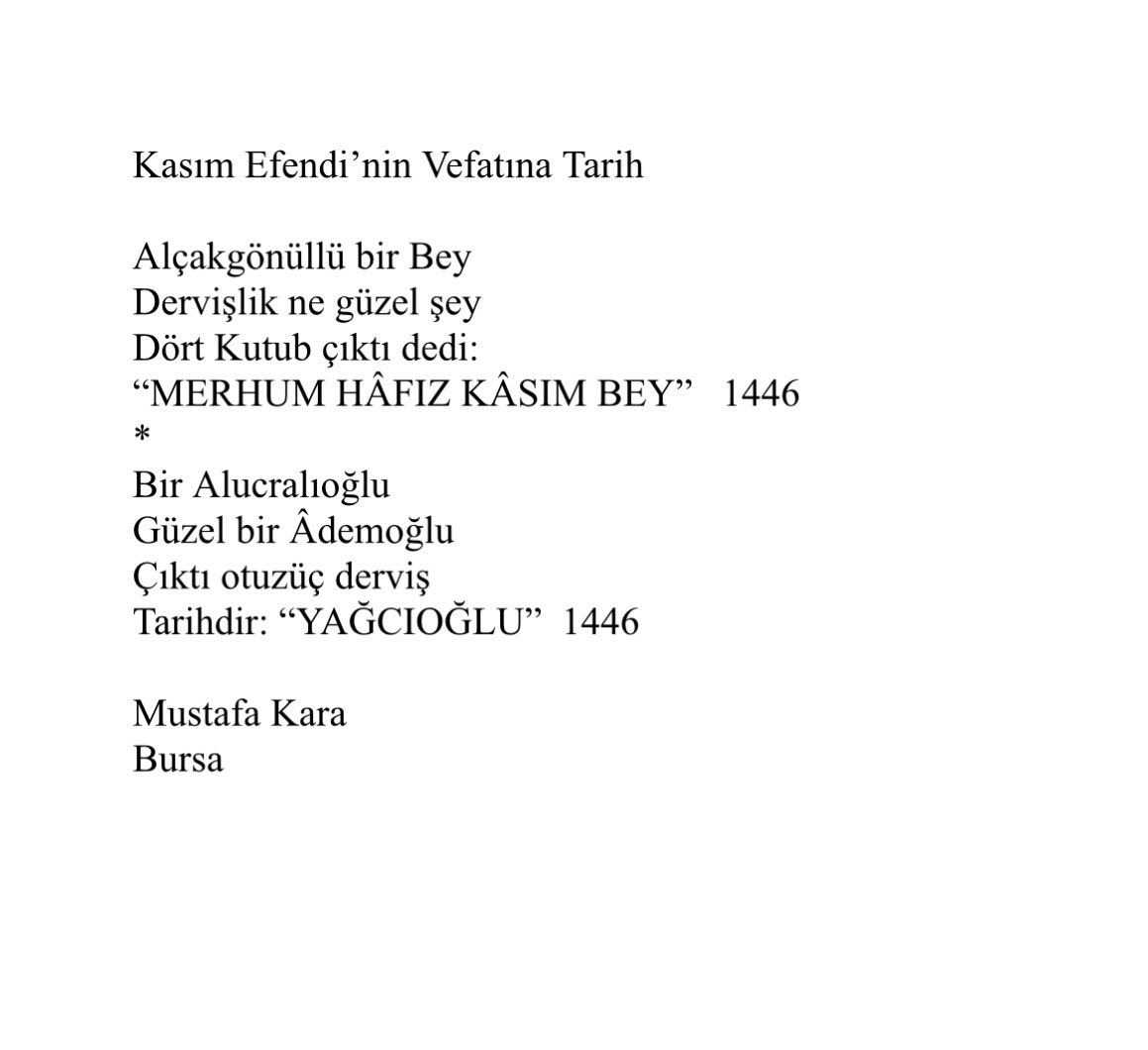 Mustafa Kara Hocanın Kasım Baba’nın vefatına düştüğü tarih