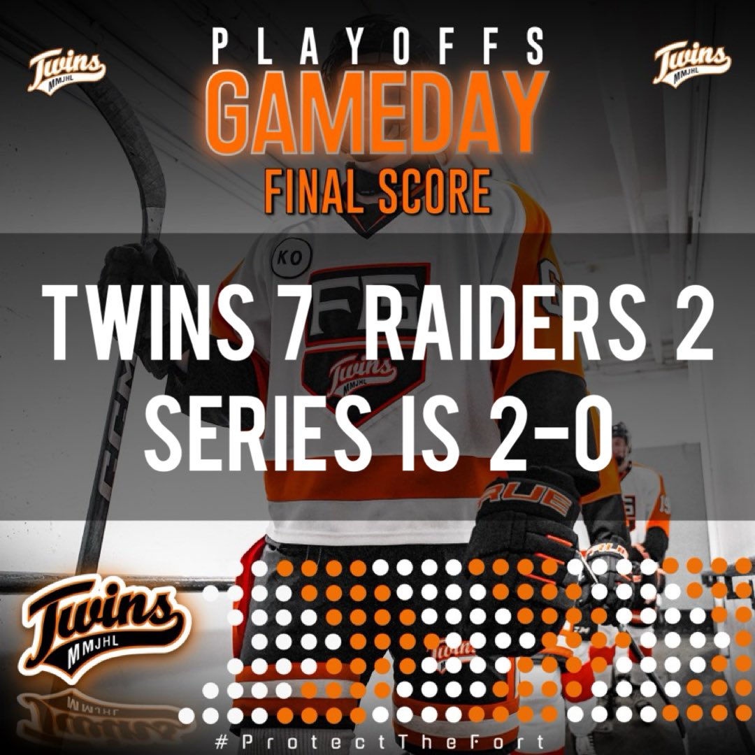 Twins take Game 2 vs <a href="/Raiders_JHC/">RaidersJuniorHockey</a> with a score of 7-2. 

Series is now 2-0!

Box score:
mmjhl.ca/box.php?game_i…