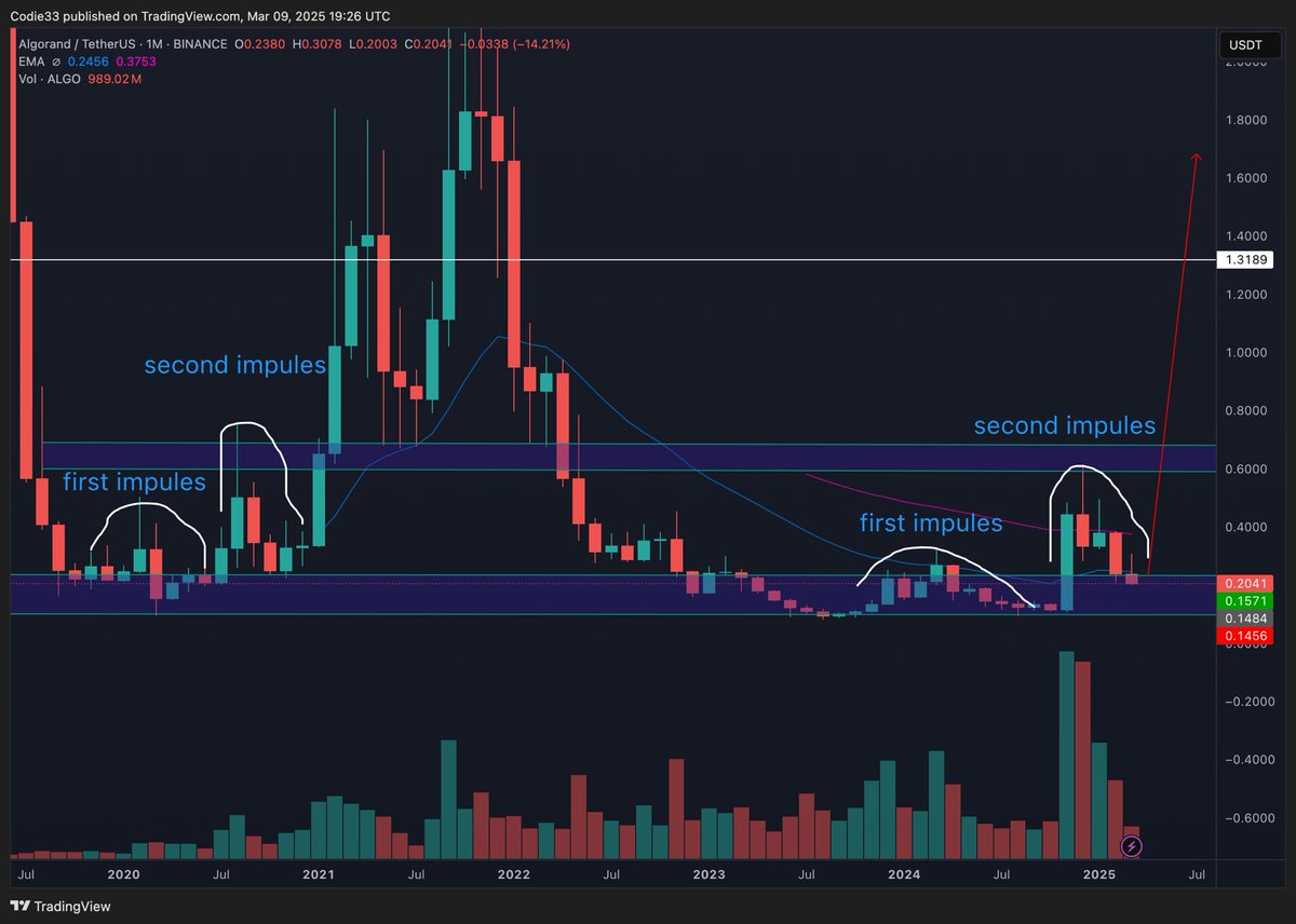 #Algorand is doing the same as it did in 2020.

we can see a first wave come in around February in 2020, 
followed by a break out , the second impulse witch happened in august 2020 with pulled back to the same levels we are at now! 
This looks like history is repeating itself and