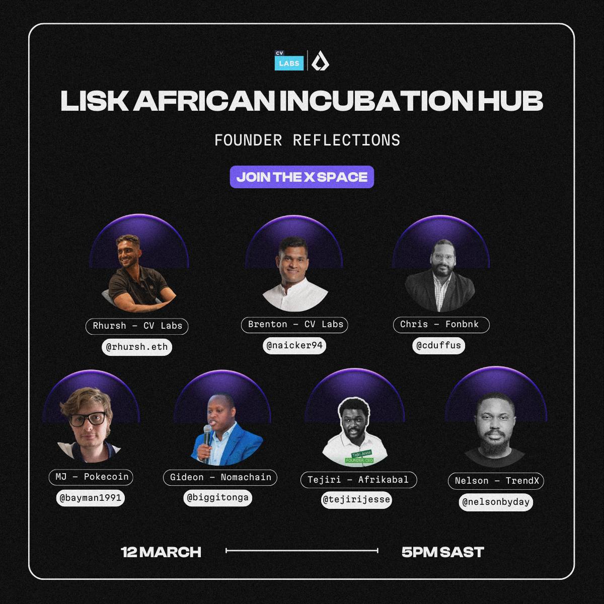 Thinking about applying for Batch 2 of the Lisk African Blockchain Incubator?

Before you hit that submit button, join us on March 12 at 5 PM SAST for Founder Reflections—a candid X Space where past incubator graduates share their experiences, lessons, and what they wish they