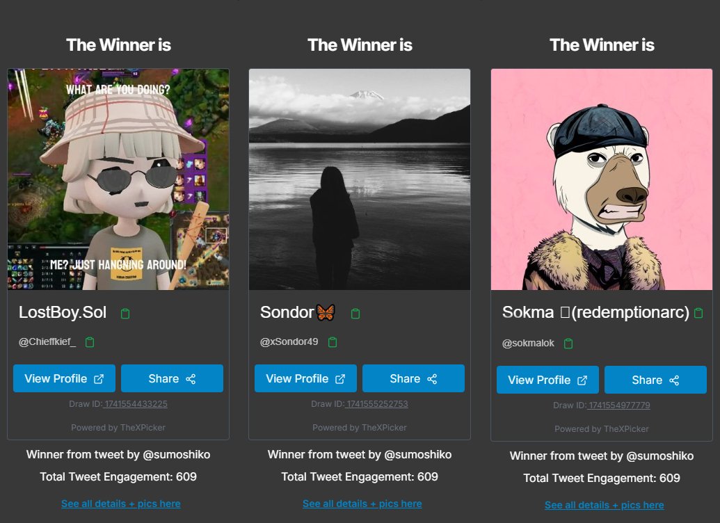 Congrats to <a href="/Chieffkief_/">♥️❤️Xxx porn hub🥰😍</a> @xSondor49 <a href="/sokmalok/">𝕊𝕨𝕒𝕪𝕪 𝕊𝕠𝕜𝕞𝕒 🐦‍🔥</a> on winning the 0.5 $Sol Giveaway! 🍀 

You have 10 minutes to reply and confirm your Solana address or new winners will be picked!