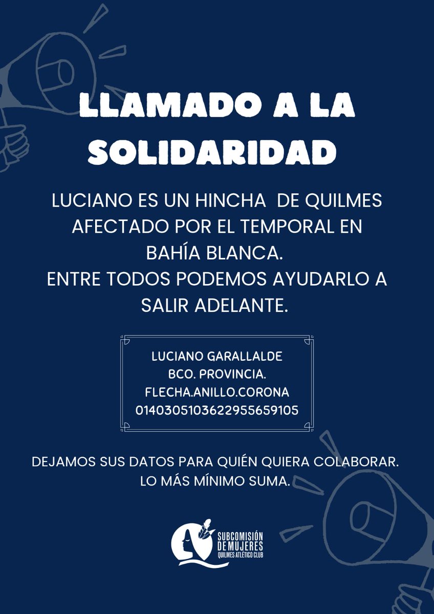Nos solidarizamos con el pueblo bahiense ante las perdidas que están sufriendo a raíz del temporal.
Luciano y su familia cervecera necesitan de la ayuda de todos para salir adelante. 

Lo más grande que tiene Quilmes es su gente, una vez más podemos demostrarlo!