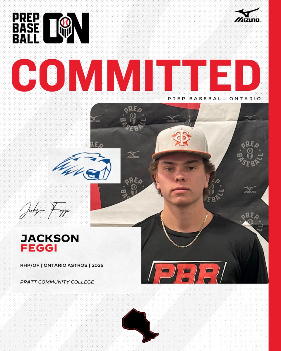 PrepBaseballON's tweet photo. 🚨𝐂𝐎𝐌𝐌𝐈𝐓𝐌𝐄𝐍𝐓 𝐀𝐋𝐄𝐑𝐓🚨

'25 RHP/OF Jackson Feggi (@TeamONBaseball) announces his commitment to Pratt Community College.

@JFeggi | @PrattBaseball https://t.co/Y5Gn0KfmWc