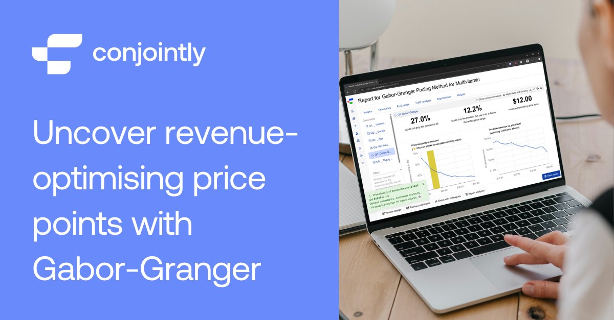 With Conjointly's Gabor-Granger Pricing Method, you can understand how your consumers respond to different price points, helping you optimise your pricing strategy based on real consumer insights.

▶ Learn more: conjointly.com/products/gabor…