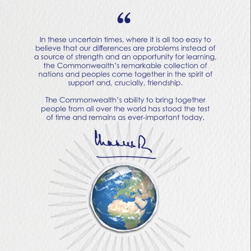 RoyalFamily's tweet photo. 🌍 Tomorrow is Commonwealth Day.

In his annual message to the 56 nations of the Commonwealth, The King reflects on the friendship and support which member states receive from one another.

Click the link to read His Majesty’s speech in full.