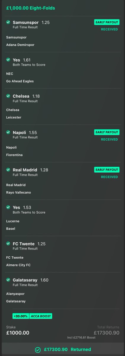 Lemzyy_'s tweet image. £17,300 FOOTBALL ACCA SMOKED ✅ - GOOD START TO MARCH, LET’S WIN MORE ACCAS THIS MONTH! 🔥 

I’M GIVING AWAY £1000 TO ONE PERSON WHO LIKES ❤️ &amp;amp; RETWEETS THIS

(DON’T MISS my NEXT acca/parlay, it’ll ONLY be posted in my Tele channel, it’s in the REPLIES ⬇️)