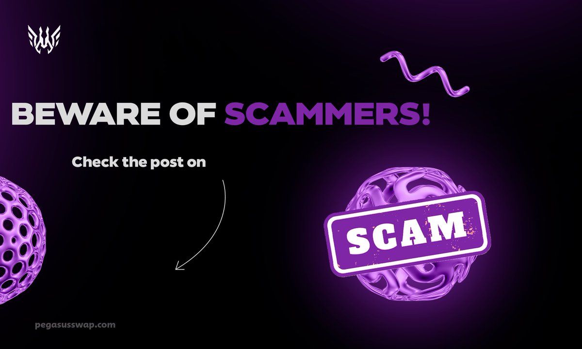 Pegasusswap's tweet photo. 🚨 Beware of Scammers Pretending to Be @PegasusSwap! 

We’ve received reports about fraudulent projects using our name to scam users. Stay safe by following these tips:

✅ Always check the official website: https://t.co/VkUVsojsqQ

❌ Don’t trust suspicious links or messages – we never ask for personal data.

🔗 Use only verified communication channels – find our official socials on our website.

If you spot anything suspicious, report it to us! Stay safe and trade securely. ⚡

👉 Stay updated with real-time market insights at https://t.co/BT9FhvalSi!

#CryptoSecurity #ScamAlert #PegasusSwap #StaySafe