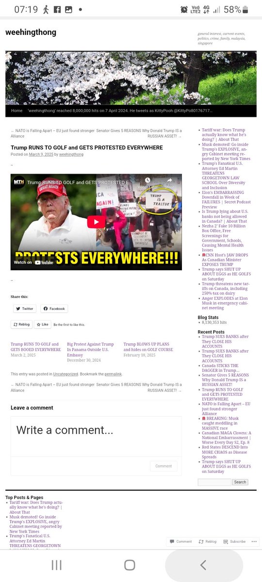 Trump can run off to golf but can't avoid protesters 😂 

weehingthong.org/2025/03/09/tru…
