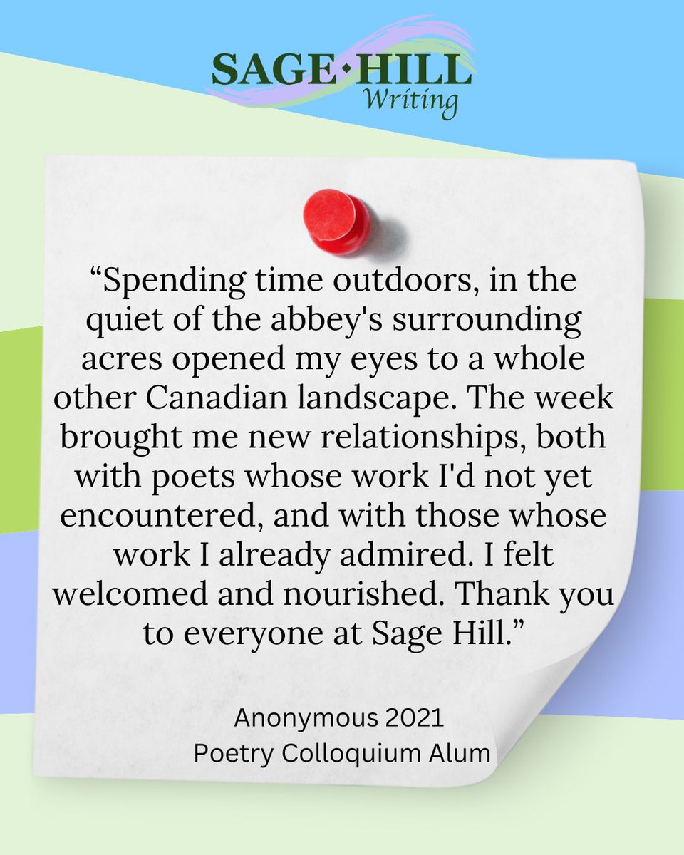 "I felt welcomed and nourished." - 2021 Poetry Colloquium Alum 🌿

Join a community of writers! Apply for Sage Hill Spring Poetry Colloquium at sagehillwriting.ca/writing-retrea…

⚠️ Application Deadline: March 15, 2025.