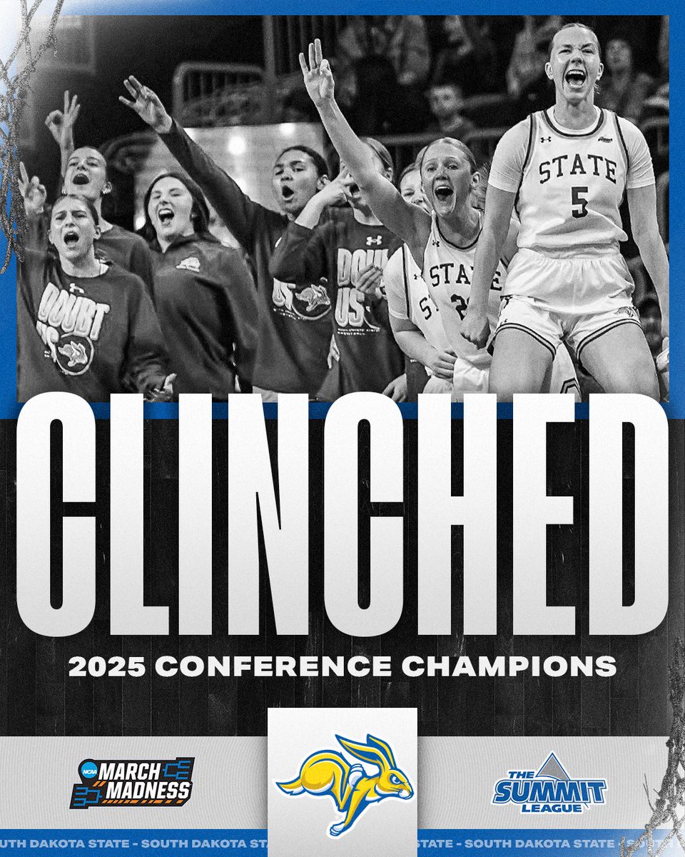 CLINCHED!

Summit League champion South Dakota State has punched their ticket to NCAA March Madness 😤

#MarchMadness x <a href="/GoJacksWBB/">Jackrabbit WBB</a> / <a href="/TheSummitLeague/">The Summit League</a>