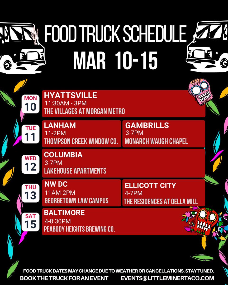 truck schedule for the week!