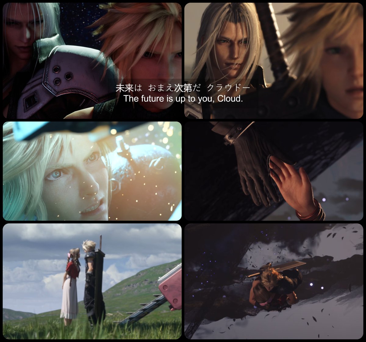 In Remake, Sephiroth tells Cloud that the future is up to Cloud. 

未来は おまえ次第だ クラウドー

The future Cloud wants is clear as depicted in the content.