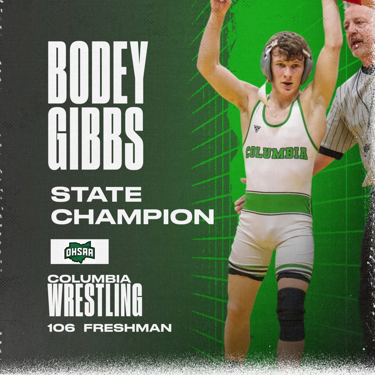 Freshman Bodey Gibbs pulls off the 5-2 victory in Sudden Victory to become the 8th State Champion in Columbia History!! Congrats Bodey we are all so proud of you!! #onceaRaider