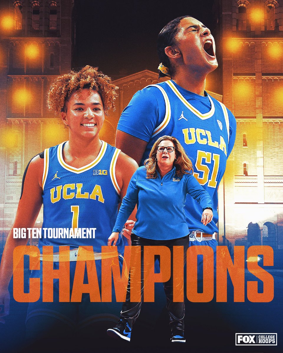 FOX College Hoops (@cbbonfox) on Twitter photo 2025 BIG TEN TOURNAMENT CHAMPIONS ✨ <a href="/UCLAWBB/">UCLA Women's Basketball</a> ✨
<a href="/B1Gwbball/">Big Ten Women's Basketball</a> x <a href="/bigten/">Big Ten Conference</a> 2025 BIG TEN TOURNAMENT CHAMPIONS ✨ <a href="/UCLAWBB/">UCLA Women's Basketball</a> ✨
<a href="/B1Gwbball/">Big Ten Women's Basketball</a> x <a href="/bigten/">Big Ten Conference</a>